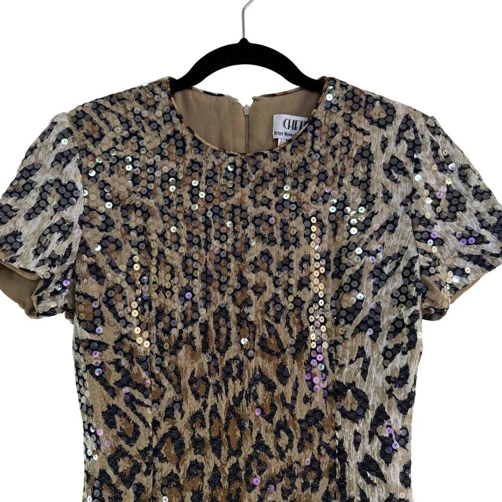 Vintage Chetta B Leopard Sequin Cocktail Dress Bergdorf Goodman Womens Size 4 - Picture 3 of 7